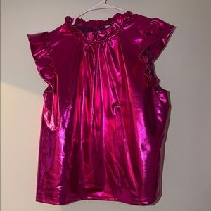 JODIFL Shiny Pink Ruffle Blouse